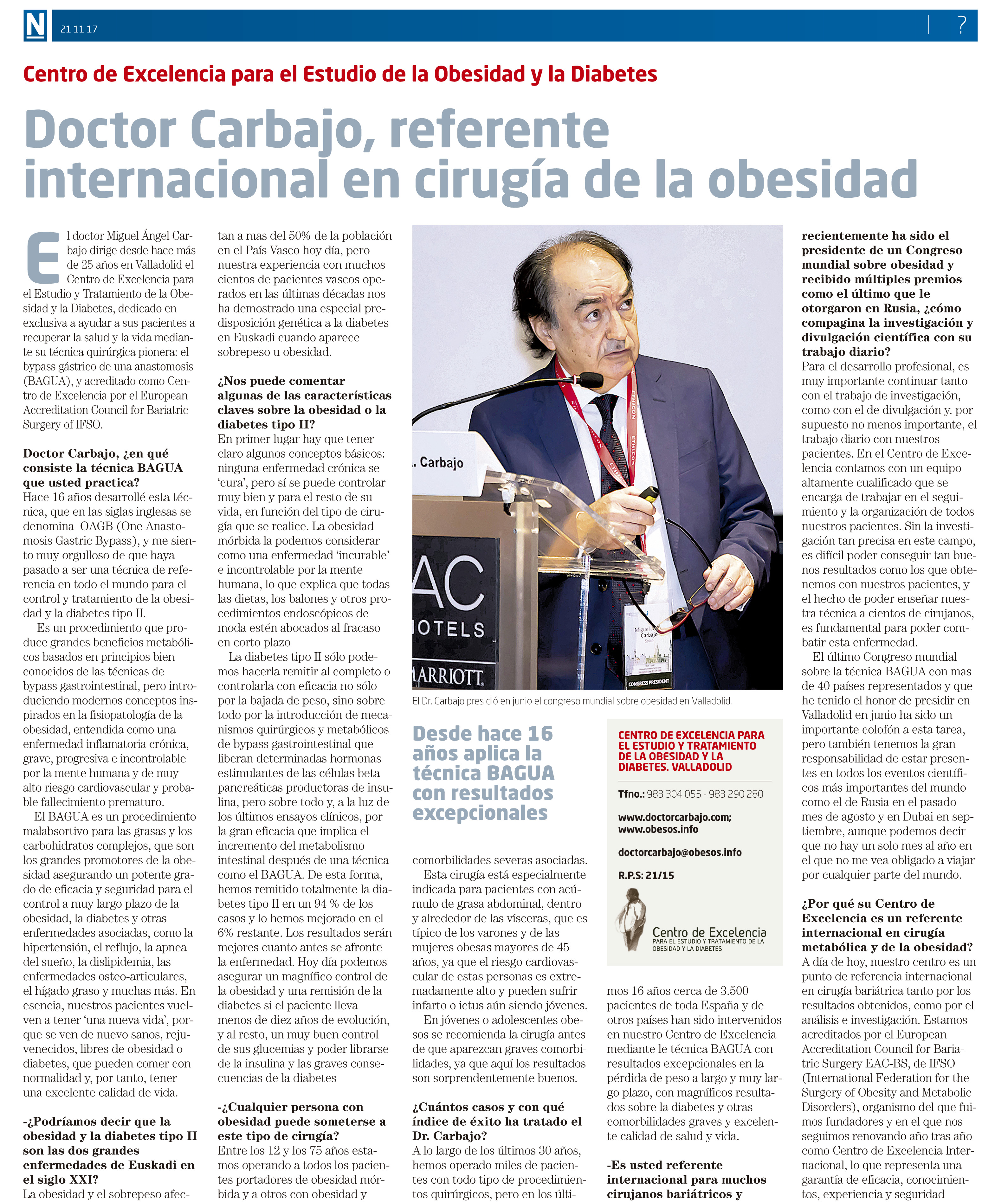 Doctor Carbajo, referente internacional en cirugía de la obesidad - El Nervión 13 febrero 2019