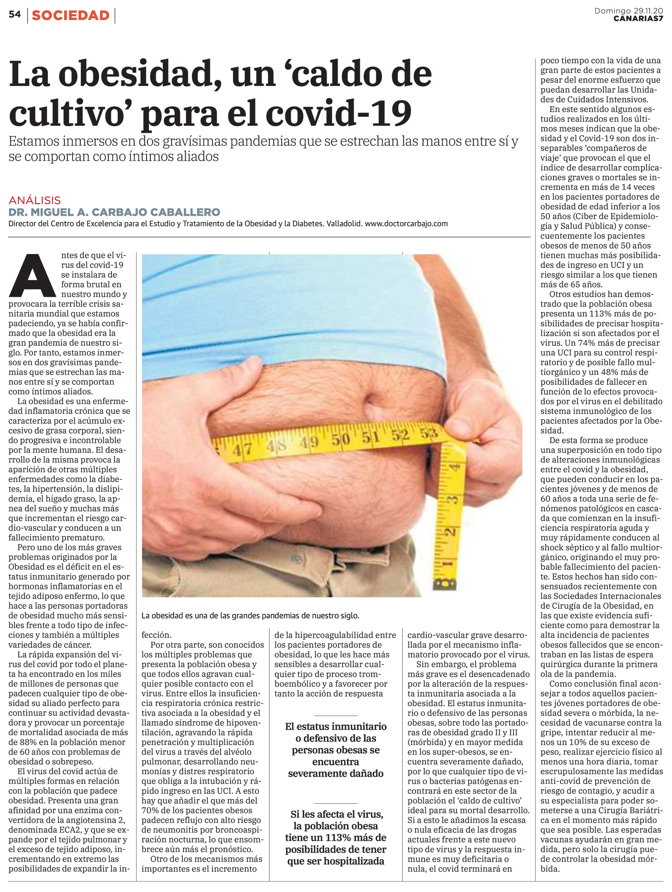 OBESIDAD, UN “CALDO DE CULTIVO” PARA EL COVID-19